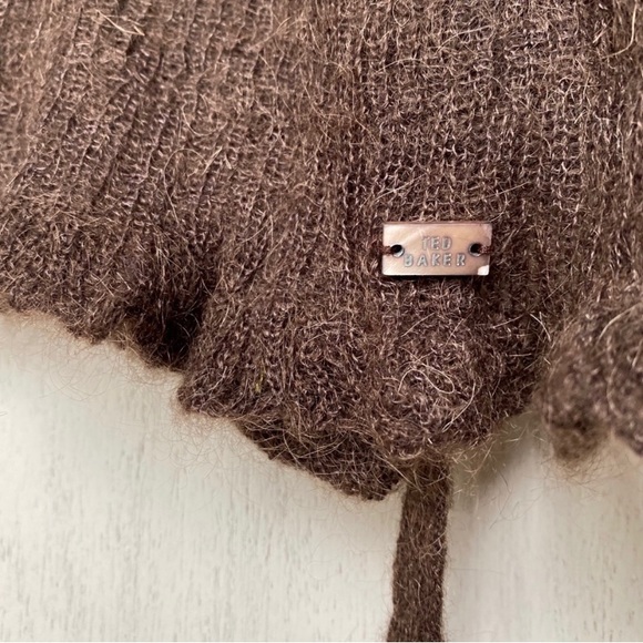 Ted Baker Brown Wool Wrap Cardigan w/ Lettuce Hem - Picture 2 of 6